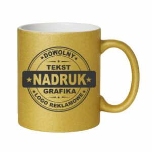 Kubki reklamowe brokatowe – złote, 330 ml