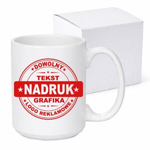 Kubki reklamowe 450 ml – białe, duże, klasa A+ z kartonikiem