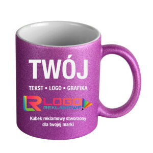 Kubki reklamowe brokatowe – różowe, 330 ml