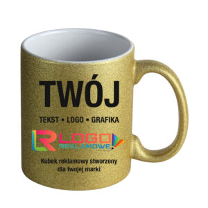 Kubki reklamowe brokatowe – złote, 330 ml
