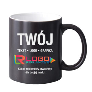 Kubki reklamowe czarny matowy – magiczne, 330 ml