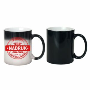 Kubki reklamowe czarny matowy – magiczne, 330 ml