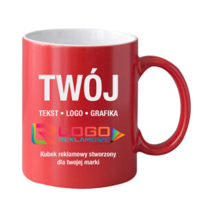 Kubki reklamowe czerwony matowy – magiczne, 330 ml