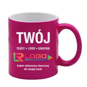 Kubki reklamowe fluorescencyjne – błyszczące różowe, 330 ml
