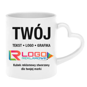 Kubki reklamowe z uchem w kształcie serca – białe, 330 ml