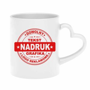 Kubki reklamowe z uchem w kształcie serca – białe, 330 ml