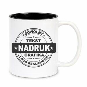 Kubki reklamowe – białe z czarnym wnętrzem, 330 ml