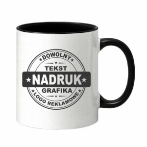 Kubki reklamowe – białe z czarnym wnętrzem i uchem, 330 ml