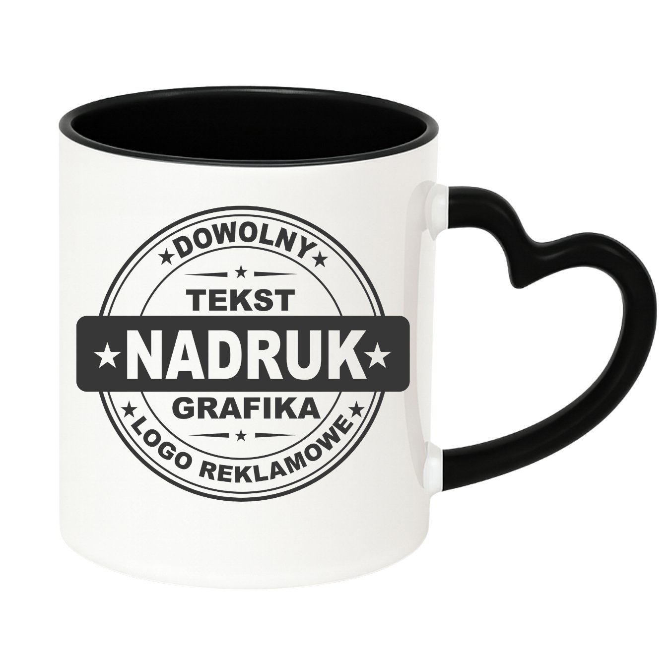 Kubki reklamowe – białe z czarnym wnętrzem i uchem w kształcie serca, 330 ml1