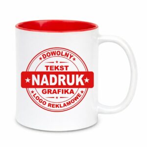 Kubki reklamowe – białe z czerwonym wnętrzem, 330 ml