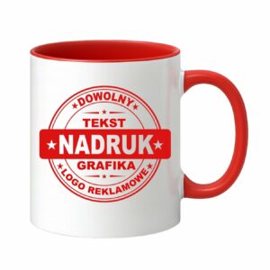 Kubki reklamowe – białe z czerwonym wnętrzem i uchem, 330 ml
