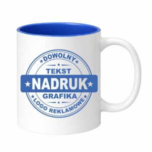 Kubki reklamowe – białe z niebieskim wnętrzem, 330 ml