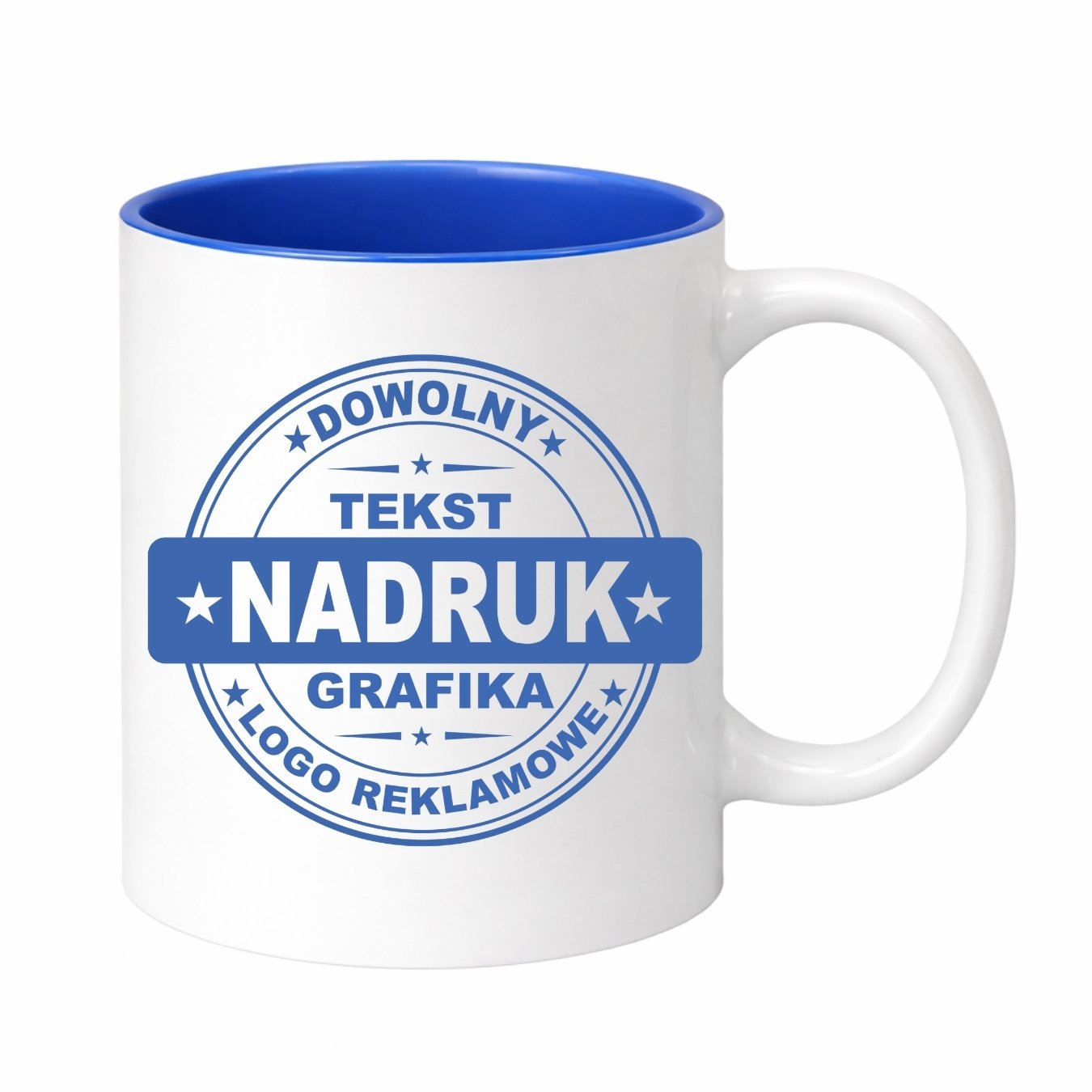 Kubki reklamowe – białe z niebieskim wnętrzem, 330 ml