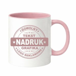 Kubki reklamowe – białe z różowym wnętrzem i uchem, 330 ml
