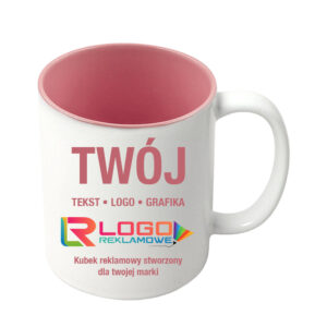 Kubki reklamowe – białe z różowym wnętrzem, 330 ml